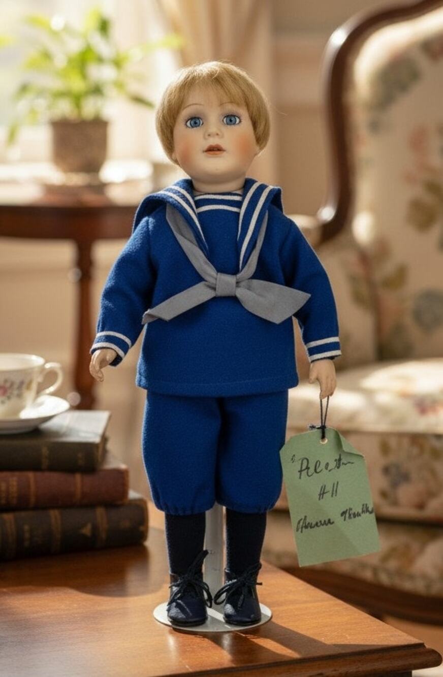 Beulah Markus Vintage Porcelain Doll Alex The Sailor Boy 12" With Stand USA